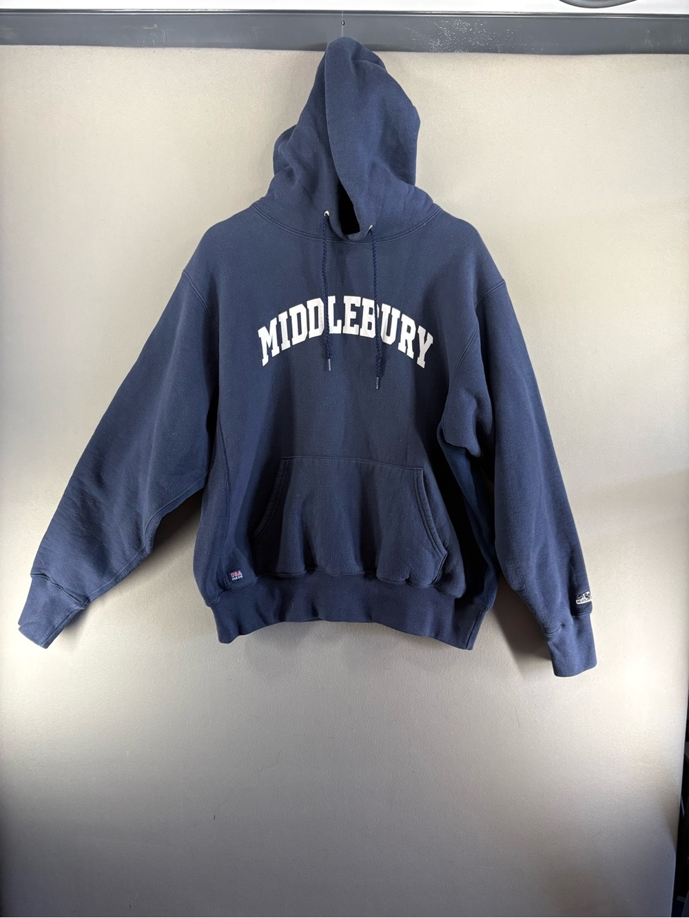 Vtg Middlebury The Cotton Exchange Hoodie Sz Medium Pullover Made in USA Navy